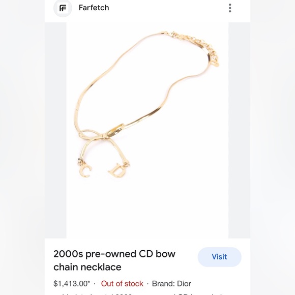 Dior: Gold Plated Bow Ribbon CD Choker Necklace - Picture 13 of 13